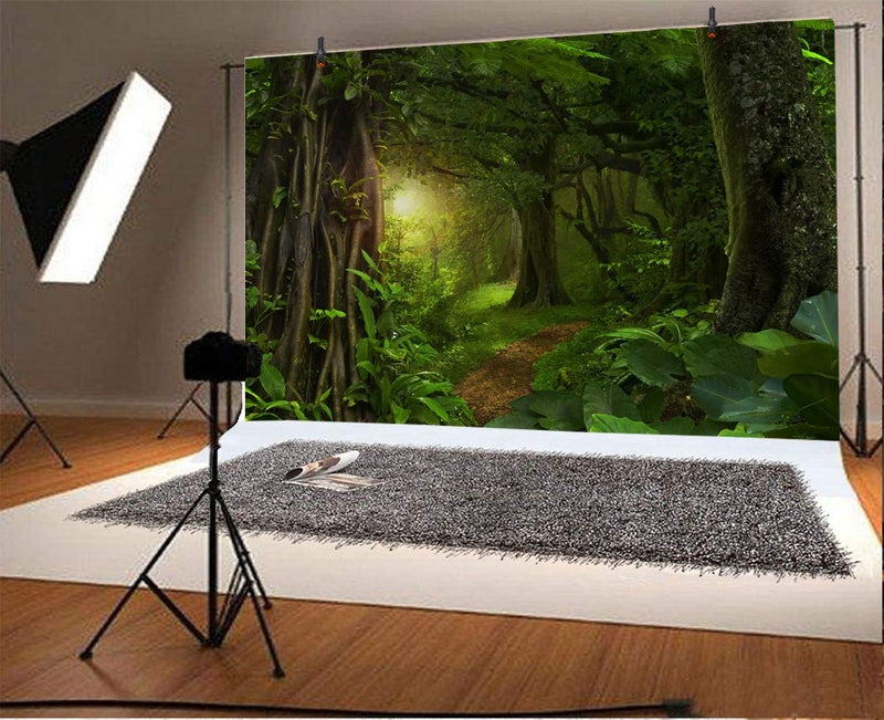 LFEEY 10x8ft Fairytale Rainforest Photo Backdrop Kids Birthday Party Events Decor Evergreen Forest Jungle Natural Scenery Photography Background Cloth Photo Studio Props - Image 2